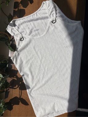 White Eyelet Sleeveless Tank Top Silver Grommet Strap Detail